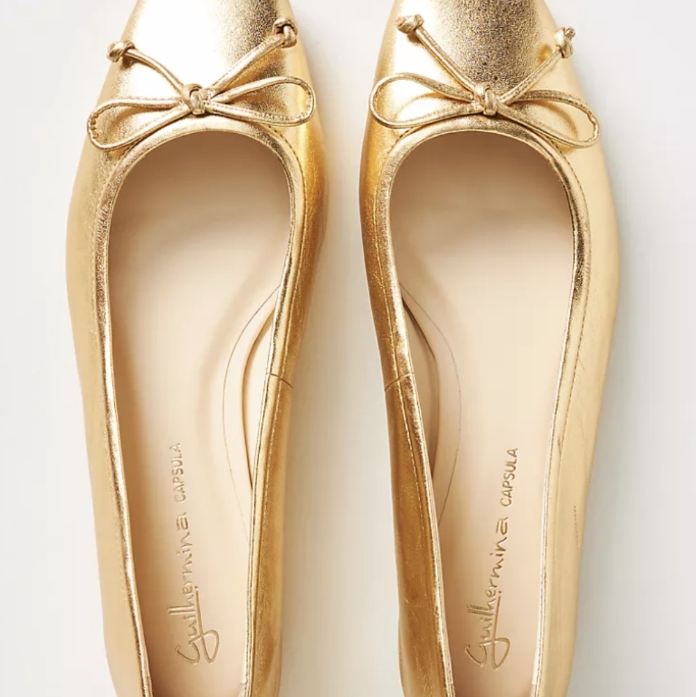 Gold Guilhermina Square Toe Ballet Flat